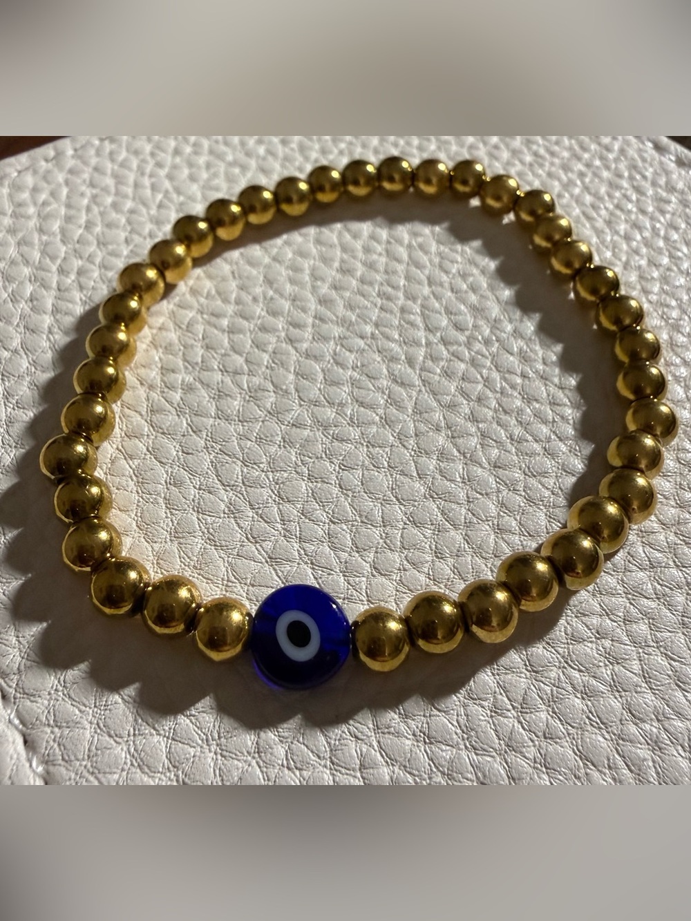 18K Gold-Filled Bead Bracelet with Blue Evil Eye Charm